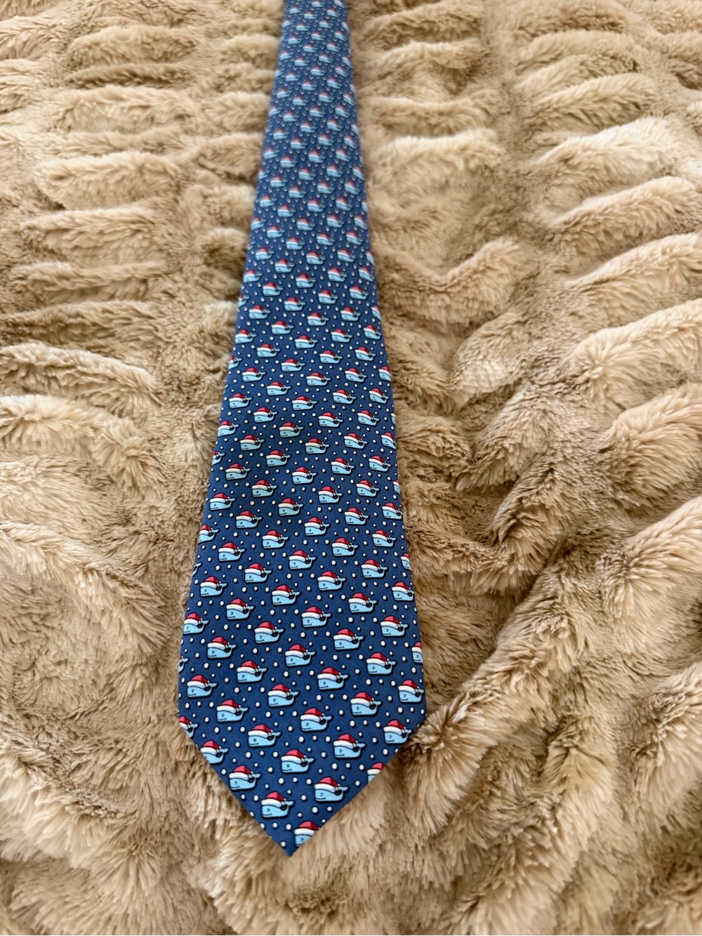 Boys Vineyard Vines Neck tie Blue whale with Santa hat silk holiday